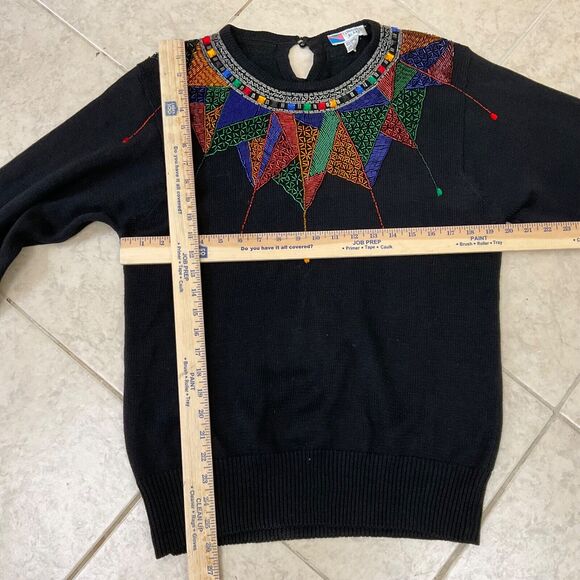 Vintage Lindsey Blake Sweater women size L w Embellished jewel tone beading. - Picture 5 of 6